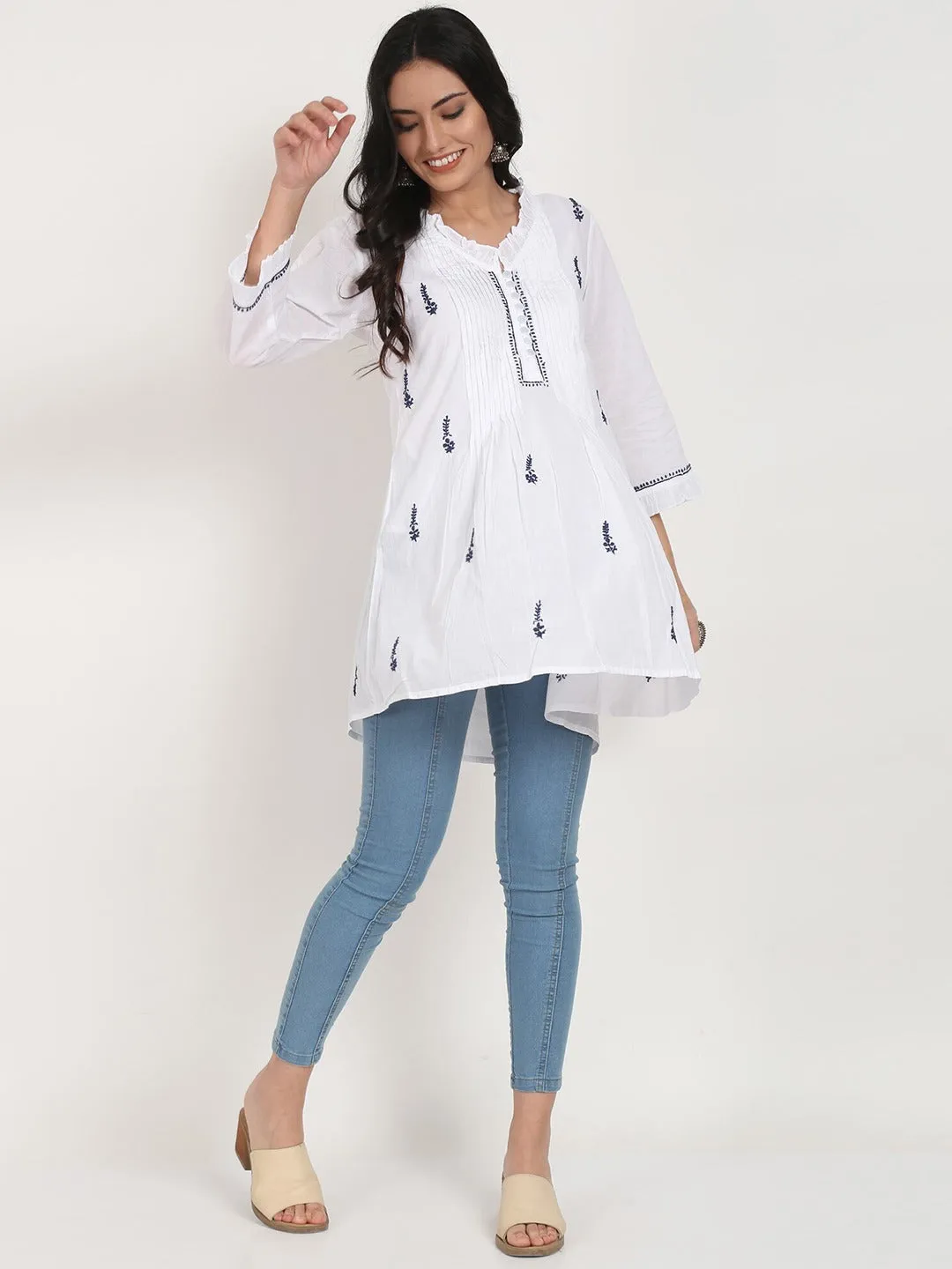 Hand Embroidered Women  Chikankari Cotton Tunic-PC864