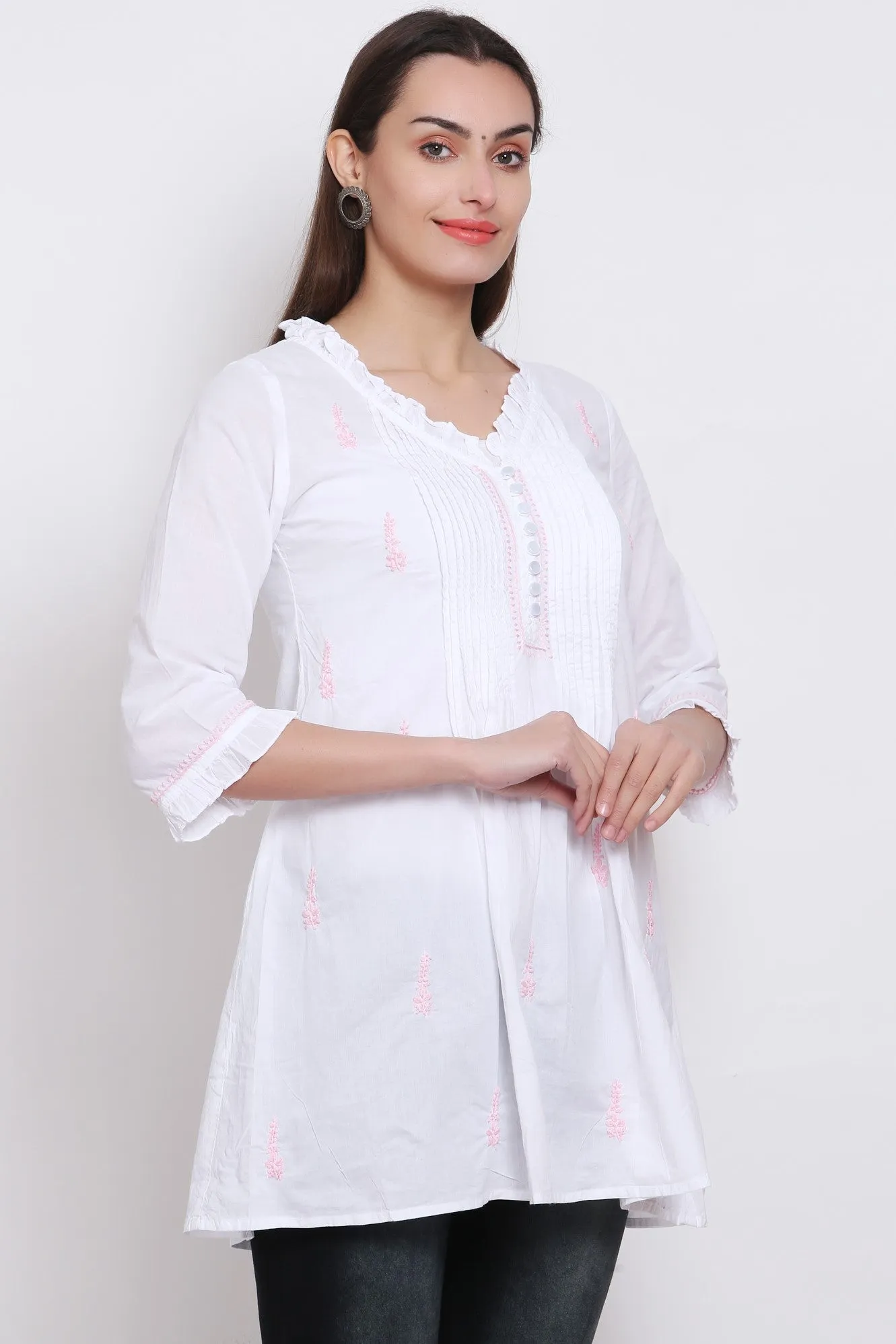 Hand Embroidered Women  Chikankari Cotton Tunic-PC864