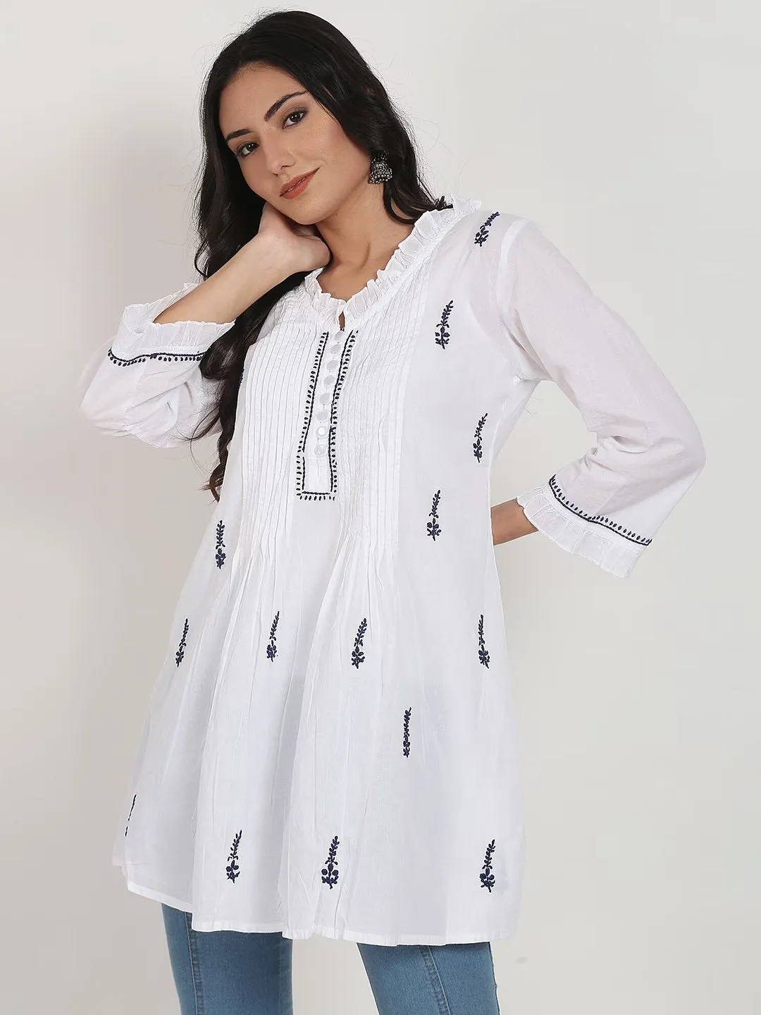 Hand Embroidered Women  Chikankari Cotton Tunic-PC864