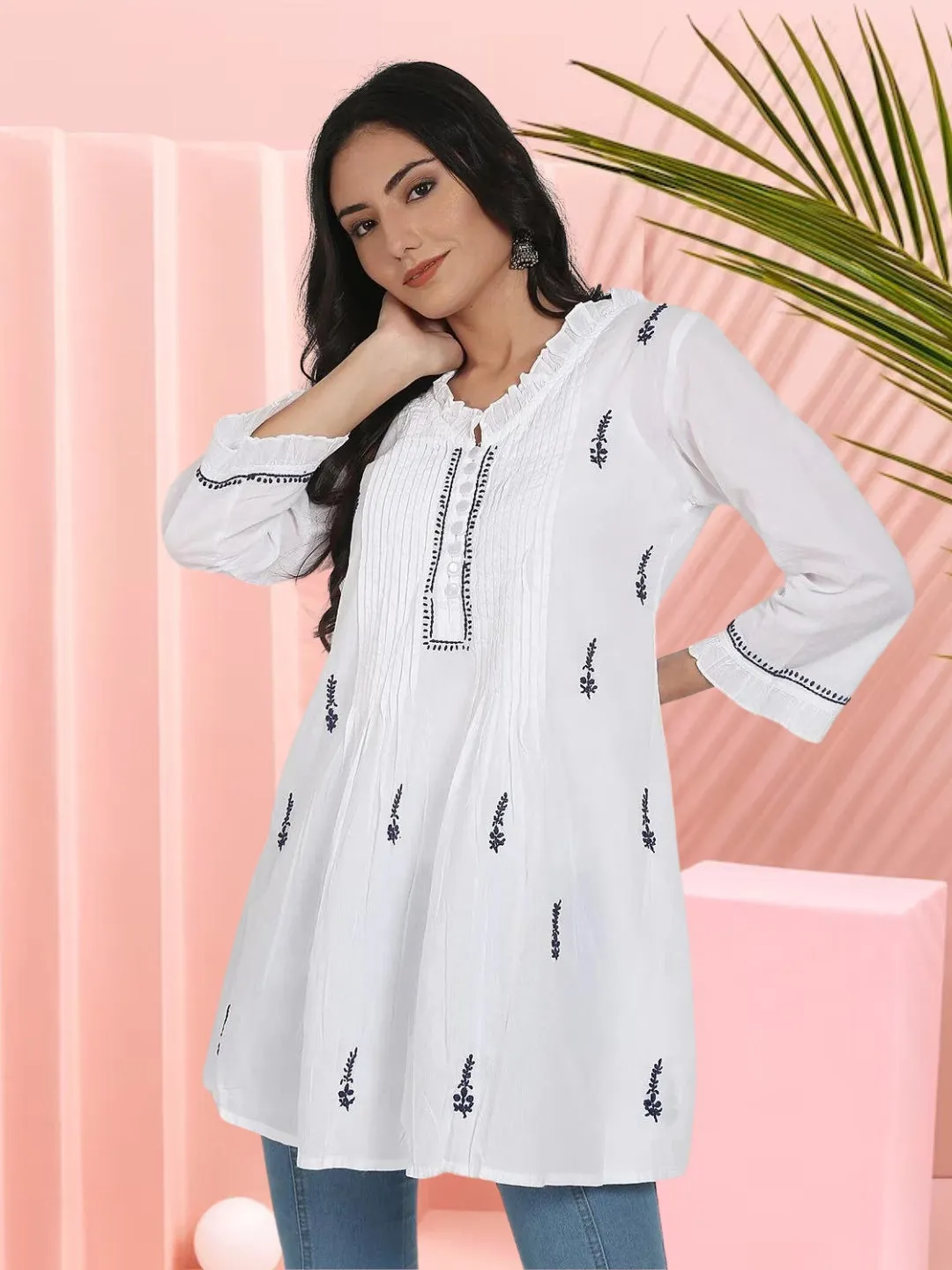 Hand Embroidered Women  Chikankari Cotton Tunic-PC864