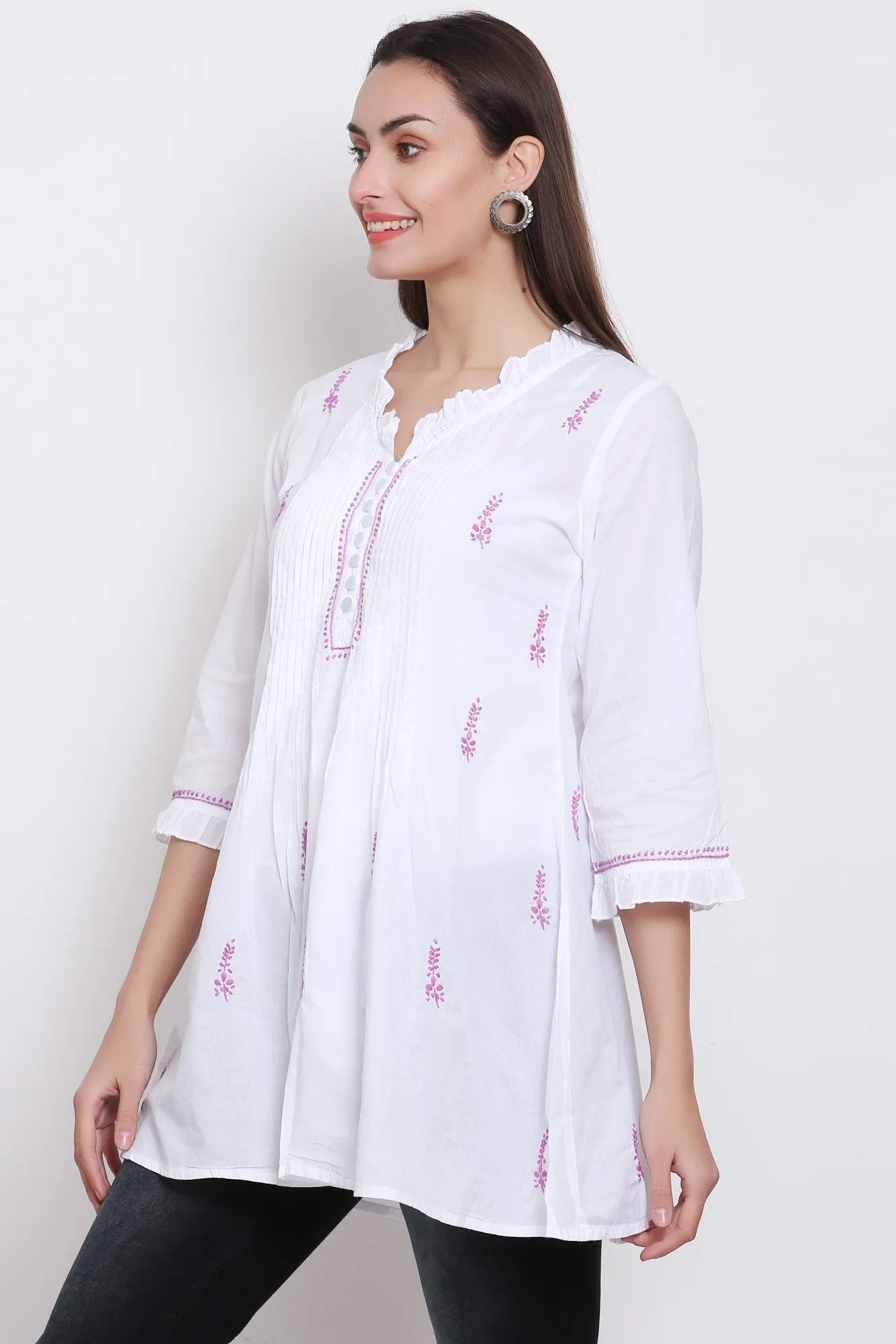 Hand Embroidered Women  Chikankari Cotton Tunic-PC864