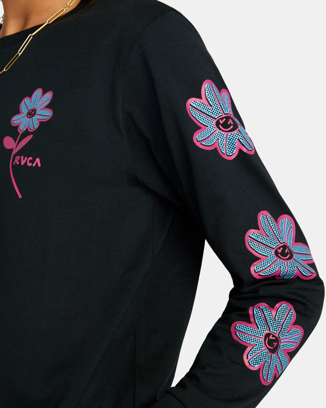 Happy Daisy Long Sleeve T-Shirt - RVCA Black