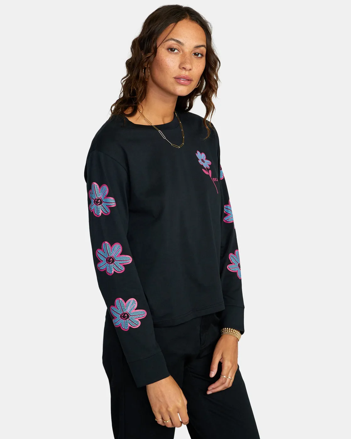 Happy Daisy Long Sleeve T-Shirt - RVCA Black