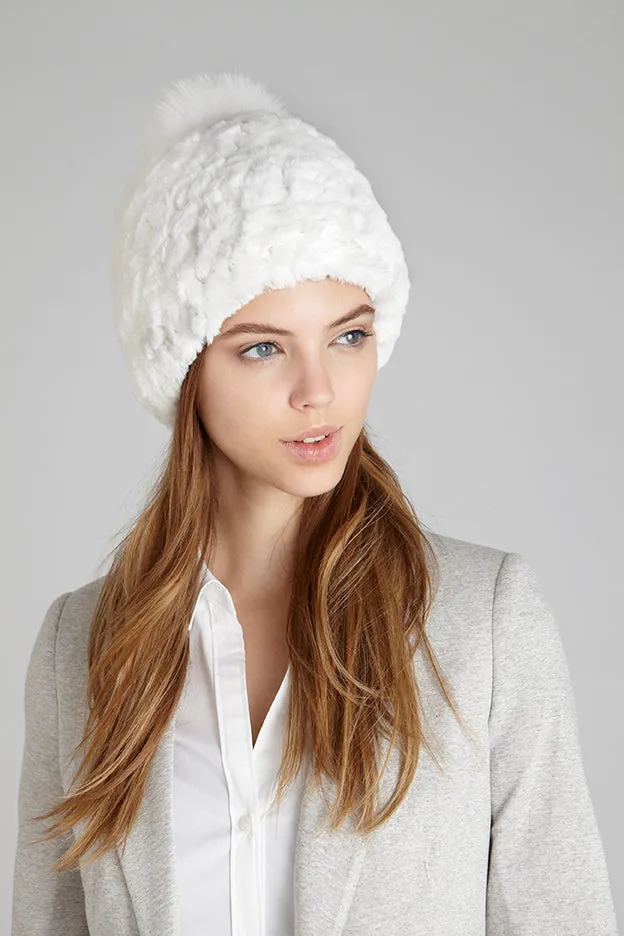Harper White Pom-Pom Fur Hat