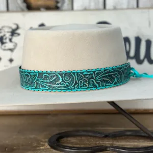 Hatband HB75-TQ | 1 1/4" Leather Carved Turquoise
