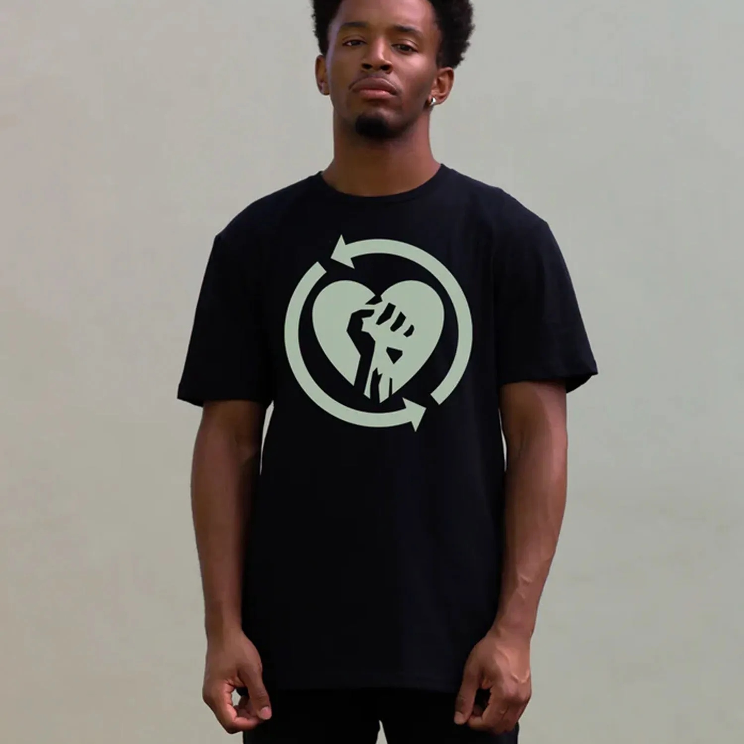 Heart Fist Flame Glow In the Dark T-Shirt (Black)