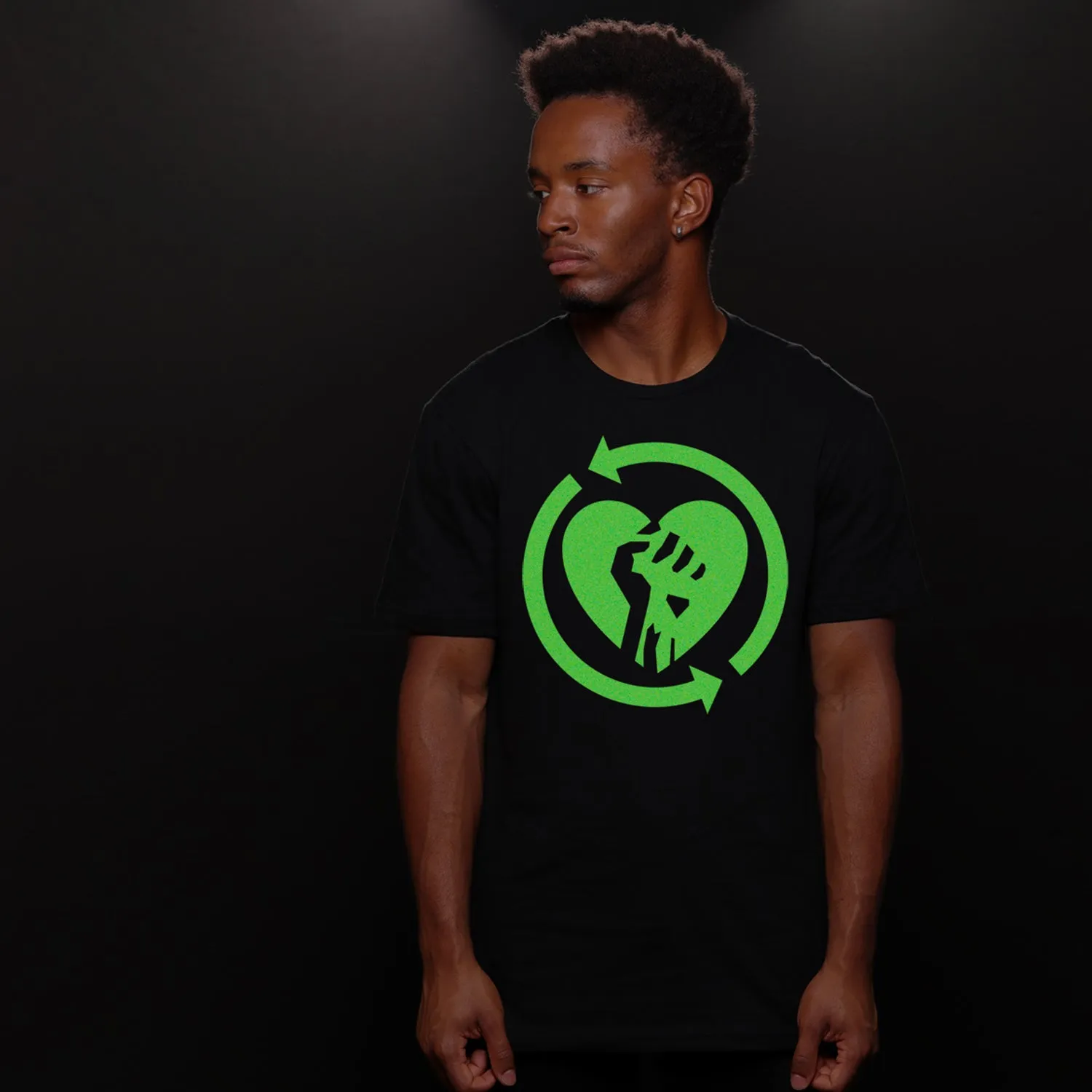 Heart Fist Flame Glow In the Dark T-Shirt (Black)