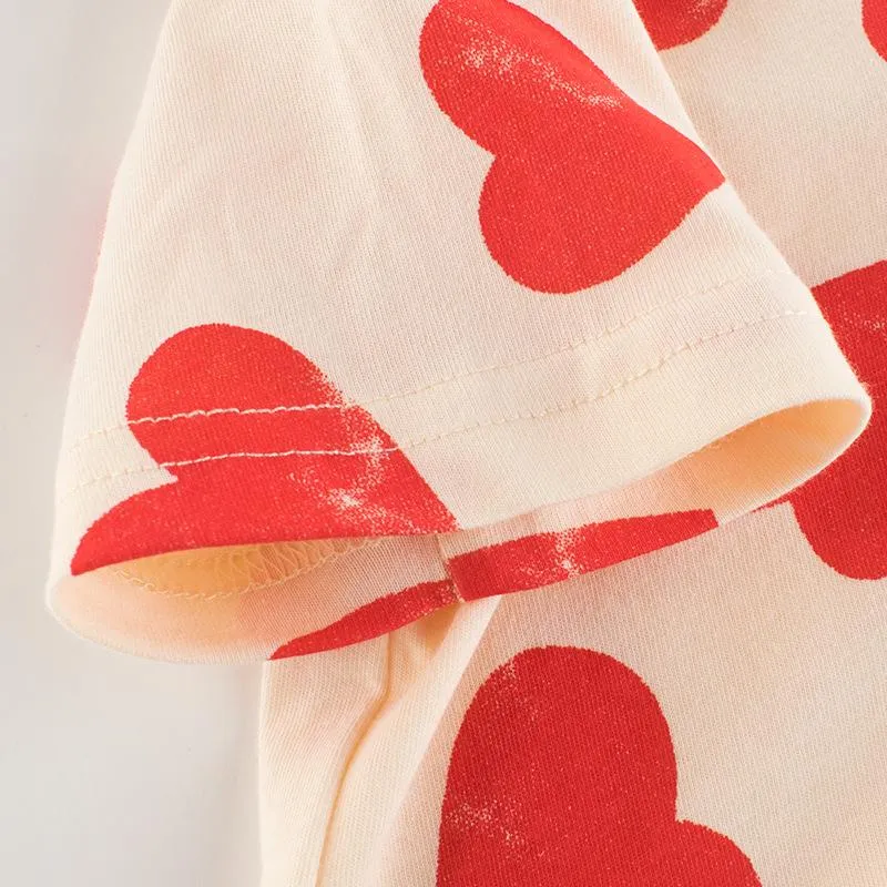 Heart Print Short Sleeve T-shirt for Toddler Girls