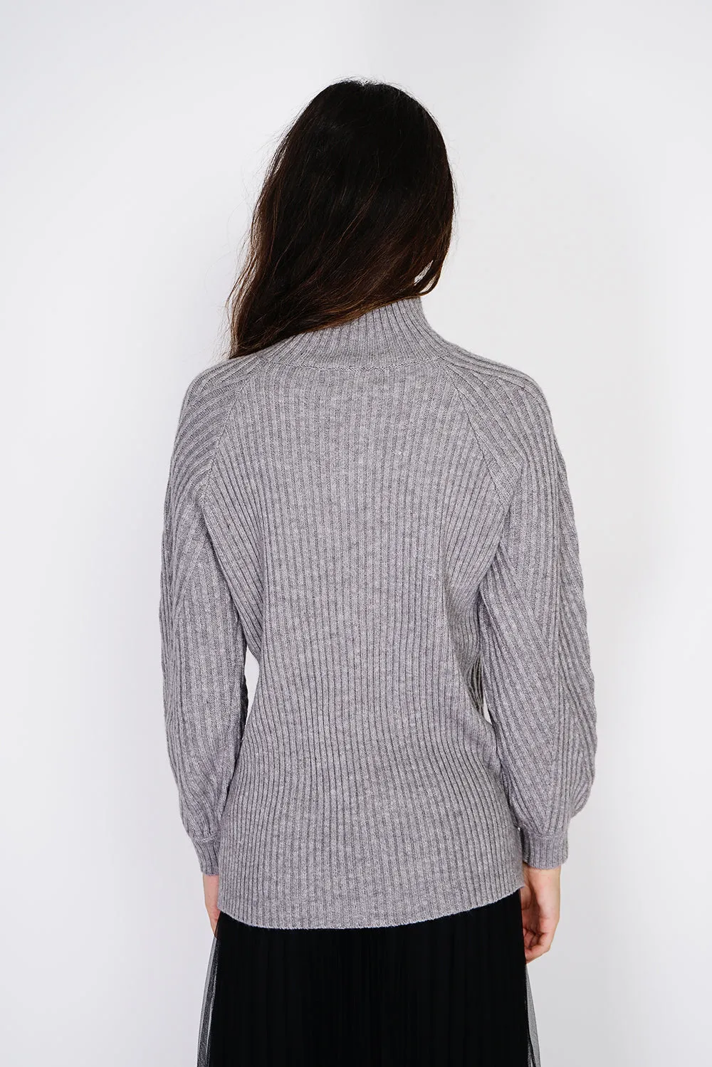 High-neck fancy knit tunic with long sleeves
