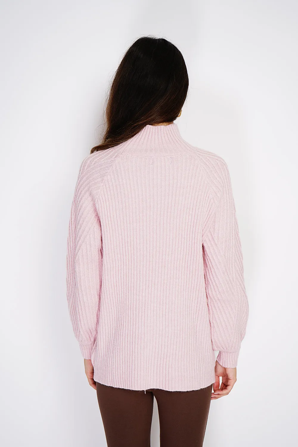 High-neck fancy knit tunic with long sleeves