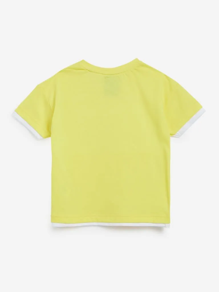 HOP Kids Yellow Text Patterned T-Shirt