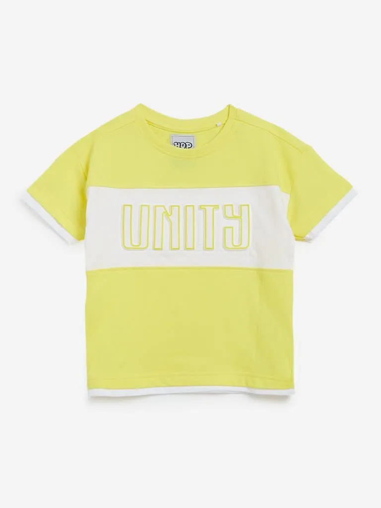 HOP Kids Yellow Text Patterned T-Shirt