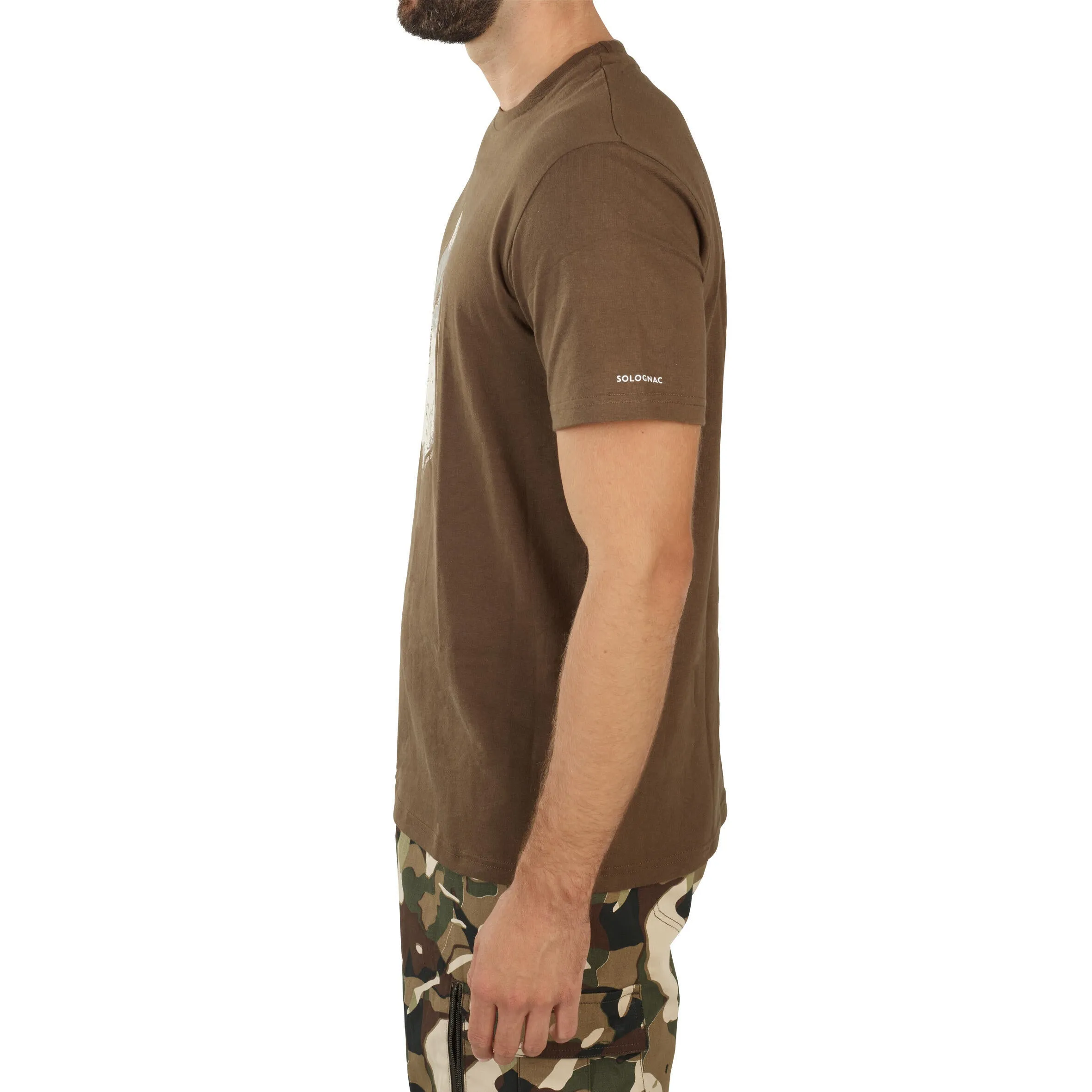 Hunting T-shirt 100% cotton deer brown SOLOGNAC, cocoa