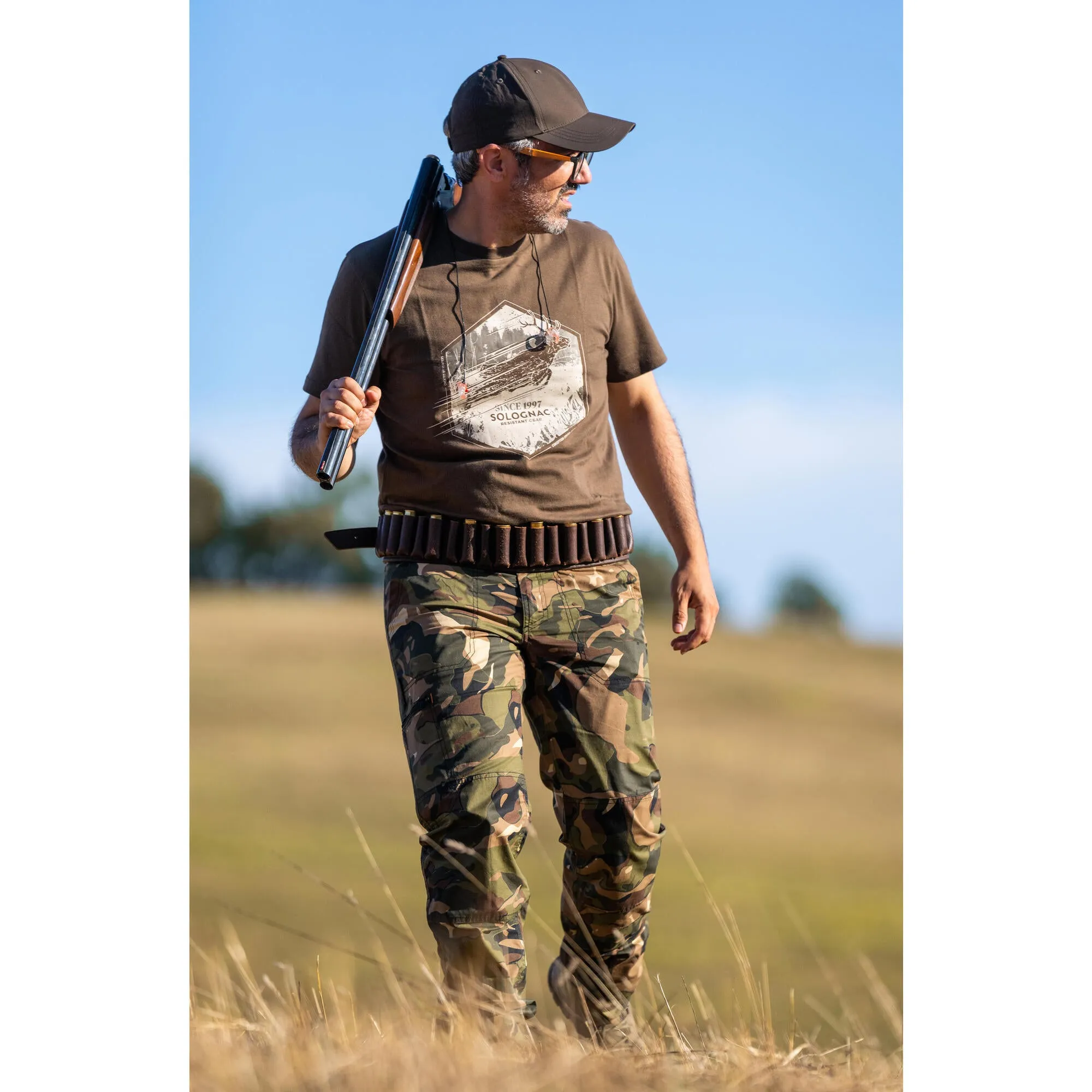 Hunting T-shirt 100% cotton deer brown SOLOGNAC, cocoa