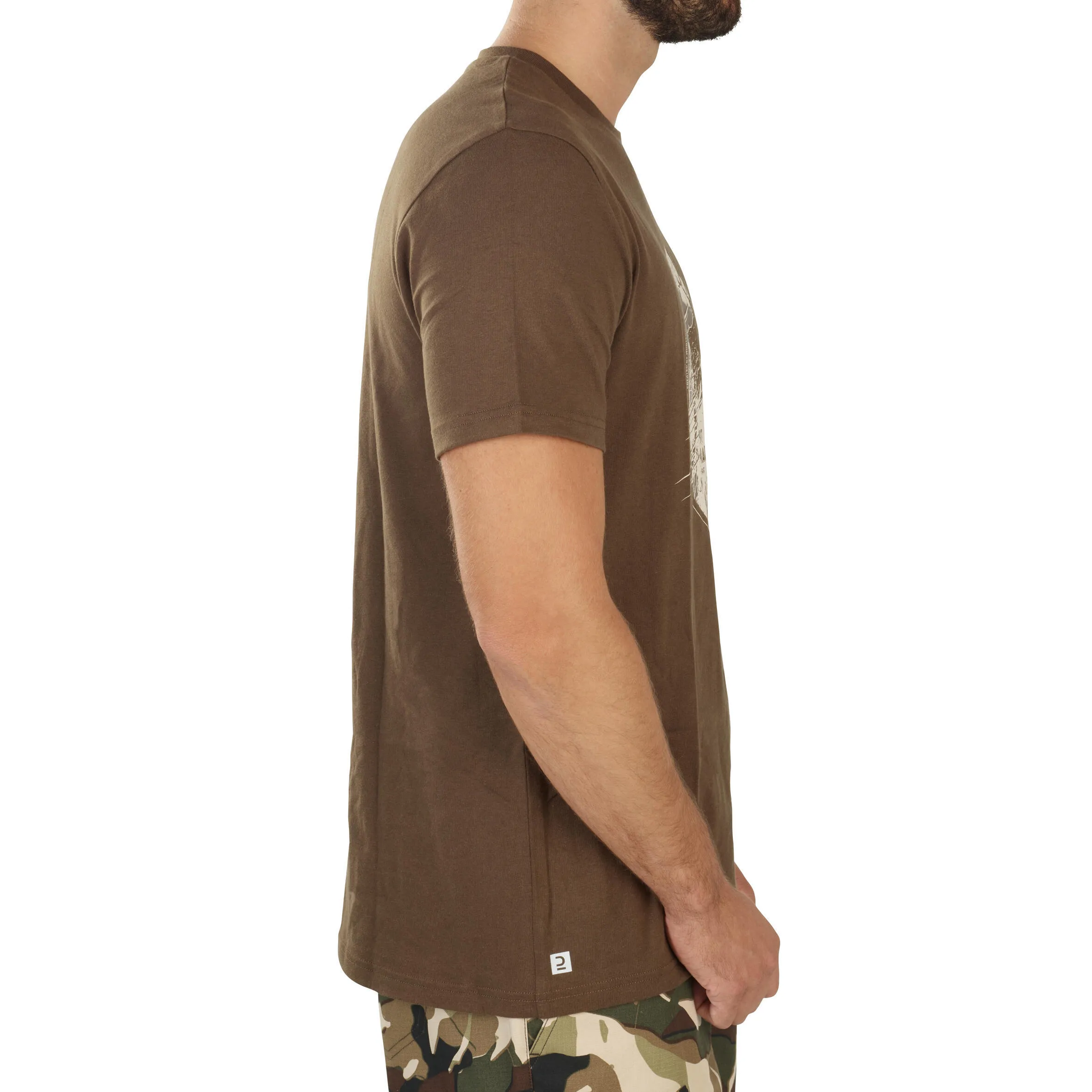 Hunting T-shirt 100% cotton deer brown SOLOGNAC, cocoa