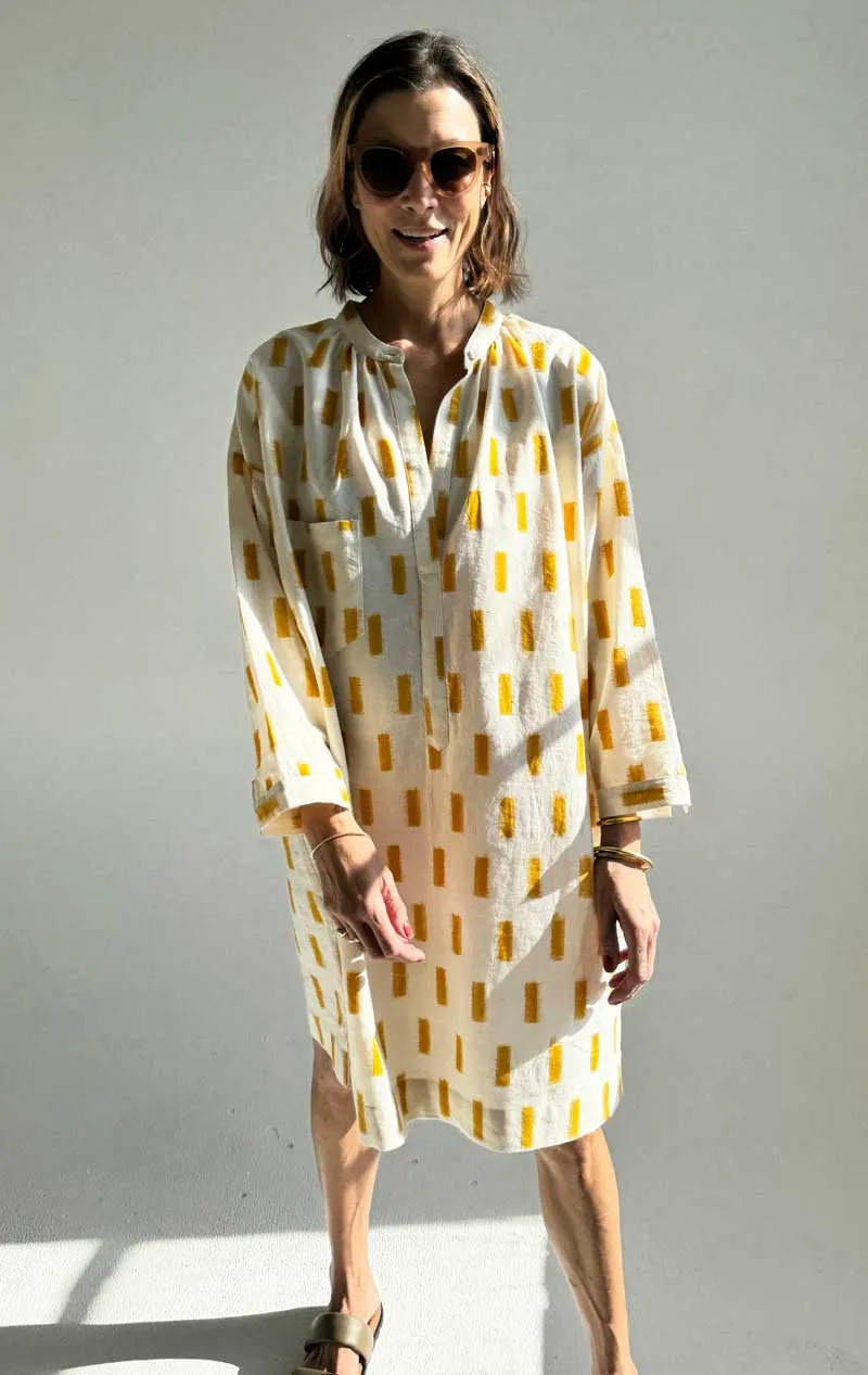 Ikat button long sleeve tunic