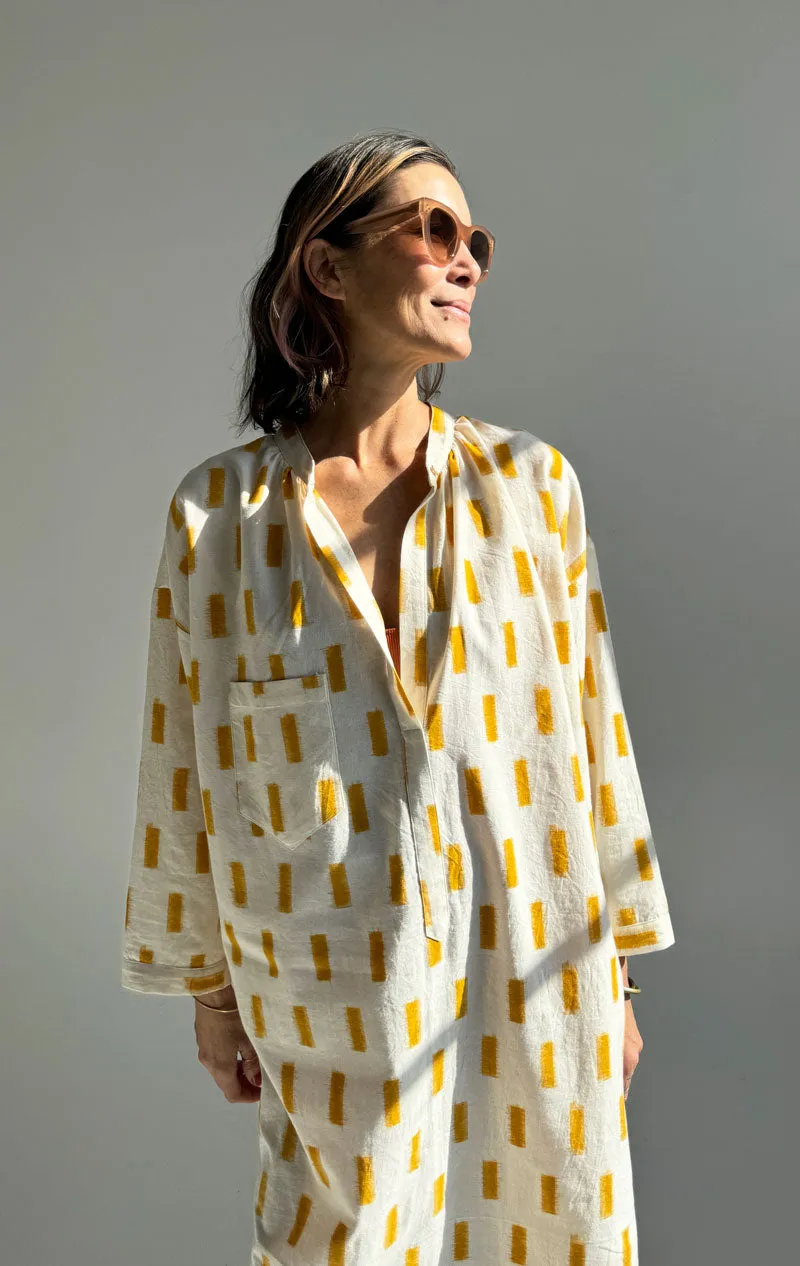 Ikat button long sleeve tunic