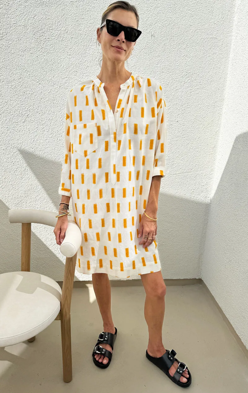 Ikat button long sleeve tunic