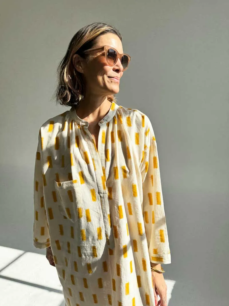 Ikat button long sleeve tunic