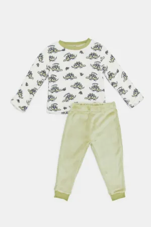 Infant Boys Green Dino Fluffy T-shirt Pyjama Set (2 Piece)