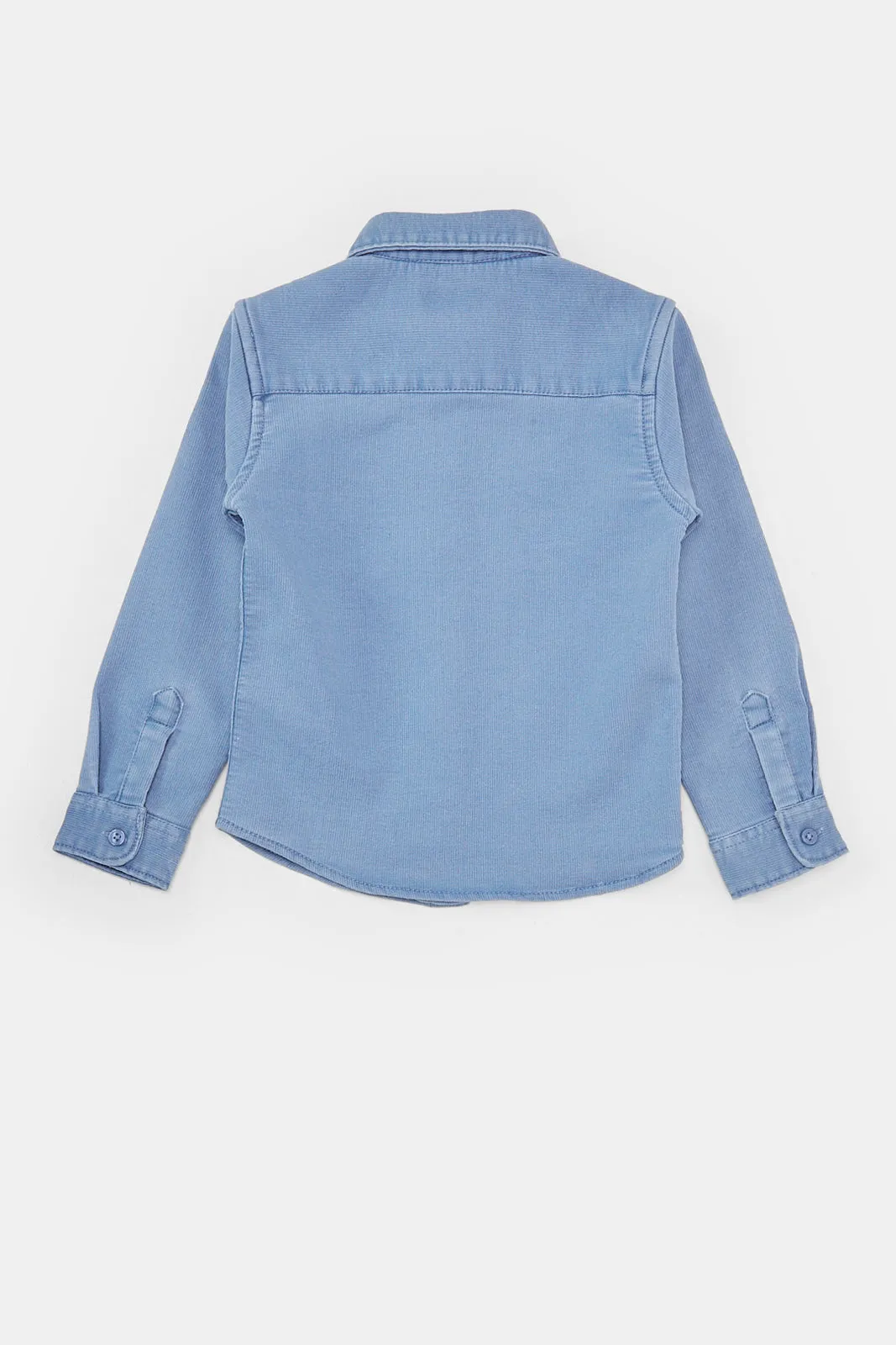 Infant Boys White And Blue Denim Shirt With Printed T-Shirt (2 Piece)