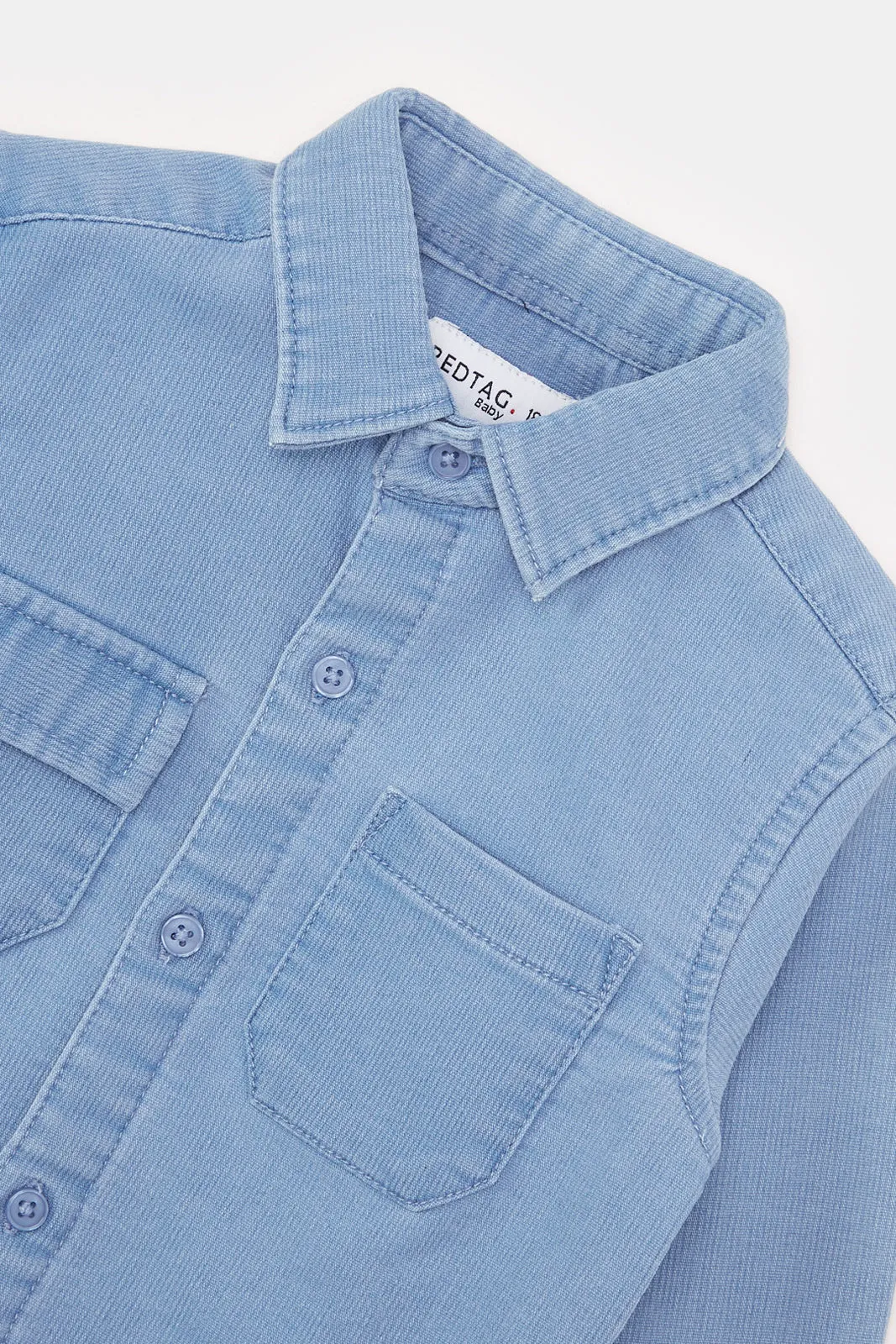 Infant Boys White And Blue Denim Shirt With Printed T-Shirt (2 Piece)
