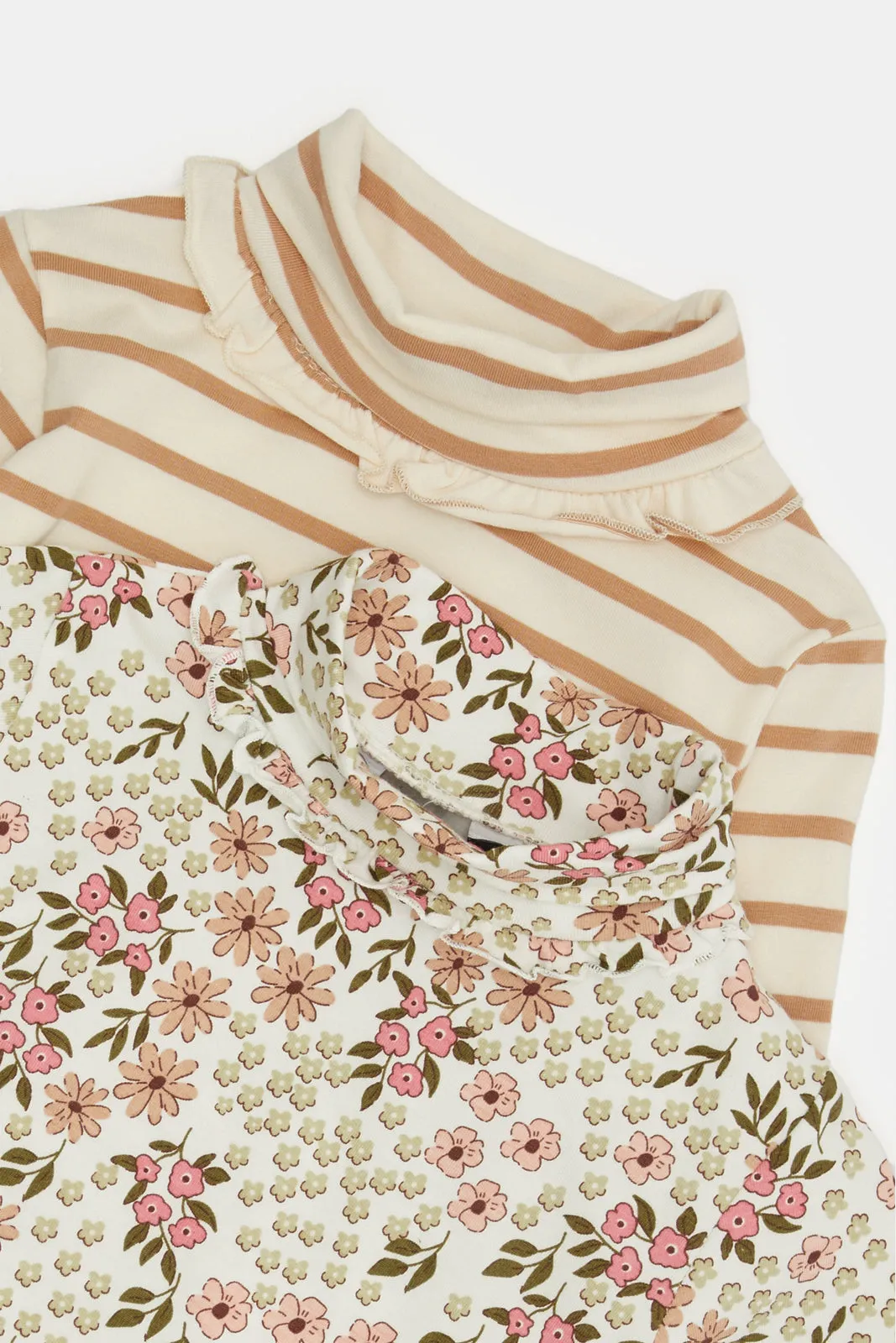 Infant Girls Ivory And Floral All Over Print T-shirt Set Of (2 Piece)