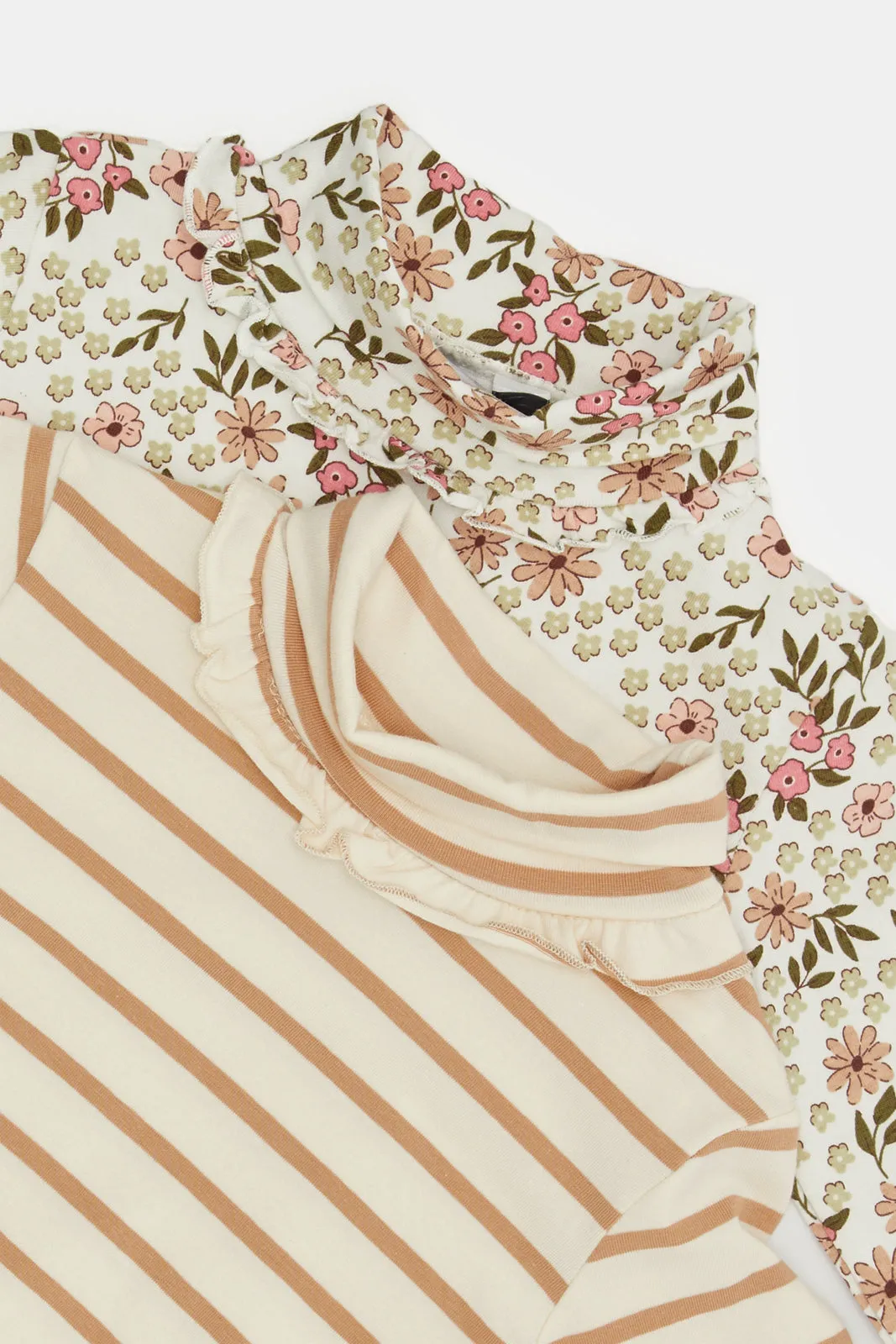 Infant Girls Ivory And Floral All Over Print T-shirt Set Of (2 Piece)