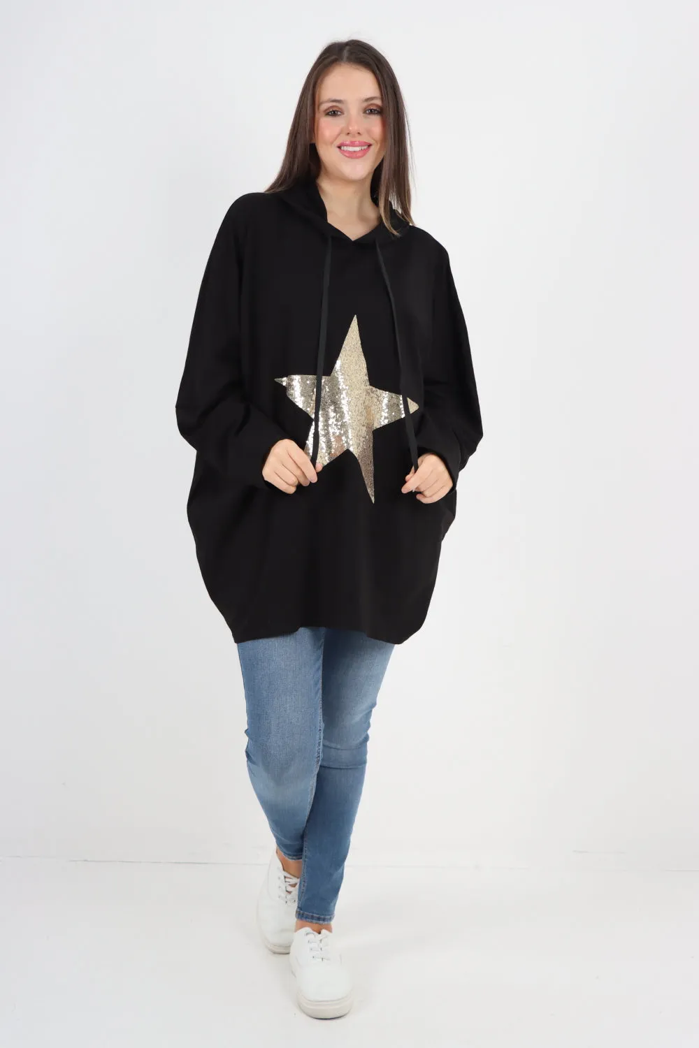 Italian Oversized Sequence Star Hoodie Top