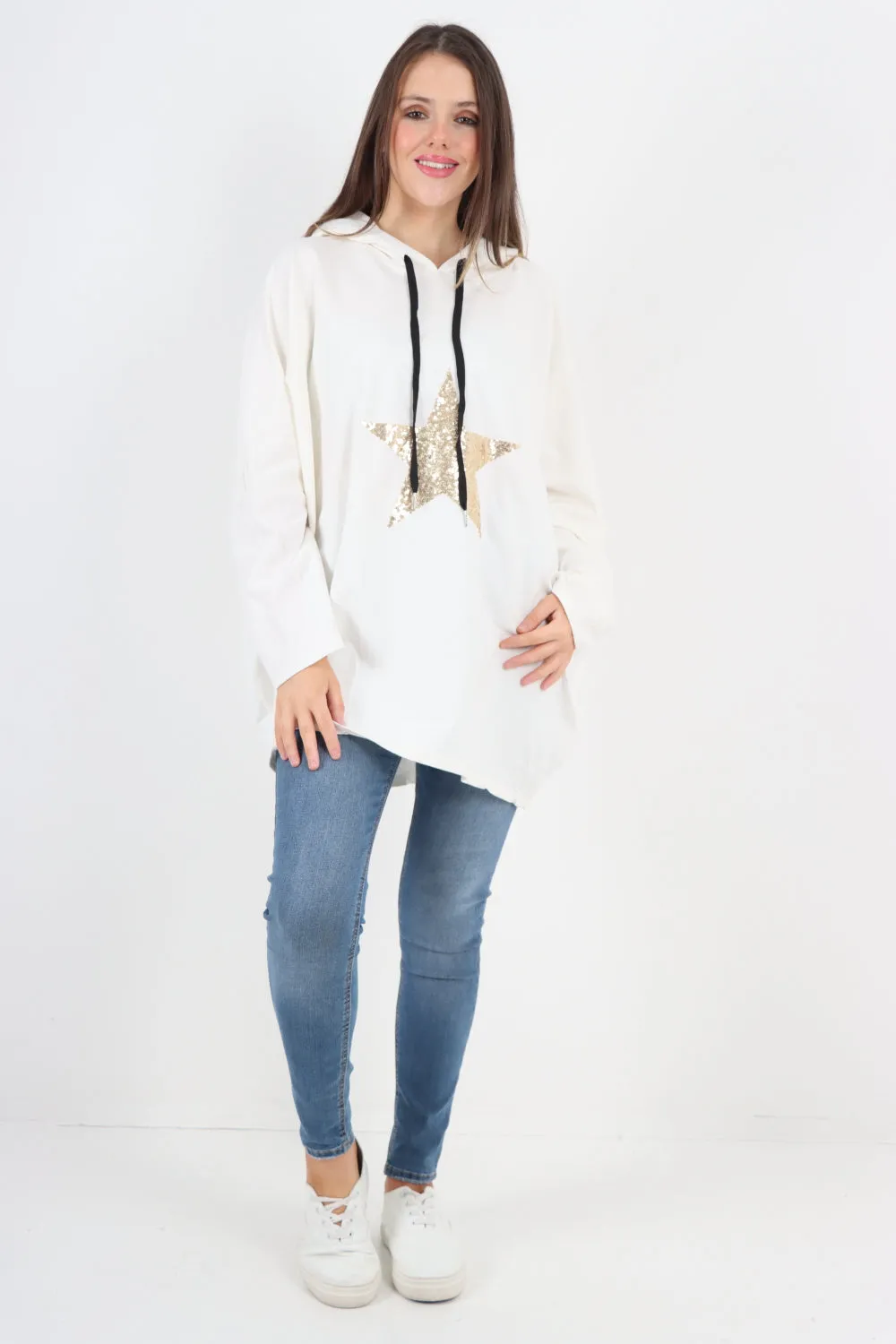 Italian Oversized Sequence Star Hoodie Top