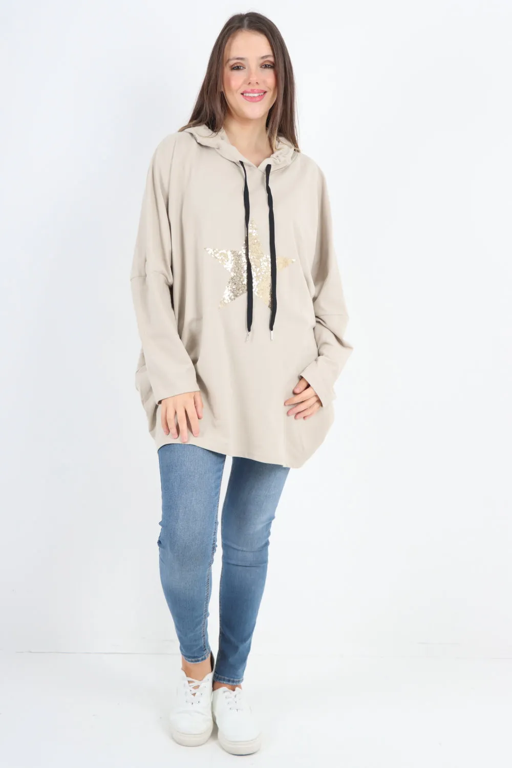 Italian Oversized Sequence Star Hoodie Top