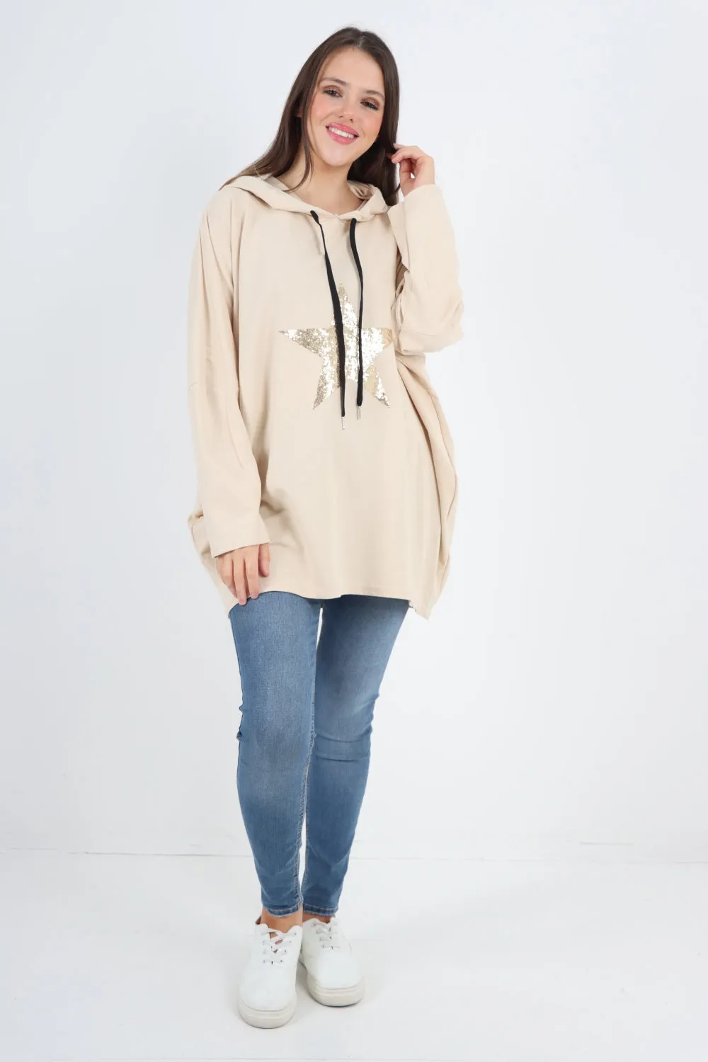 Italian Oversized Sequence Star Hoodie Top