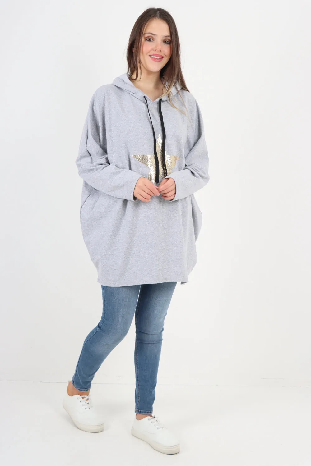 Italian Oversized Sequence Star Hoodie Top