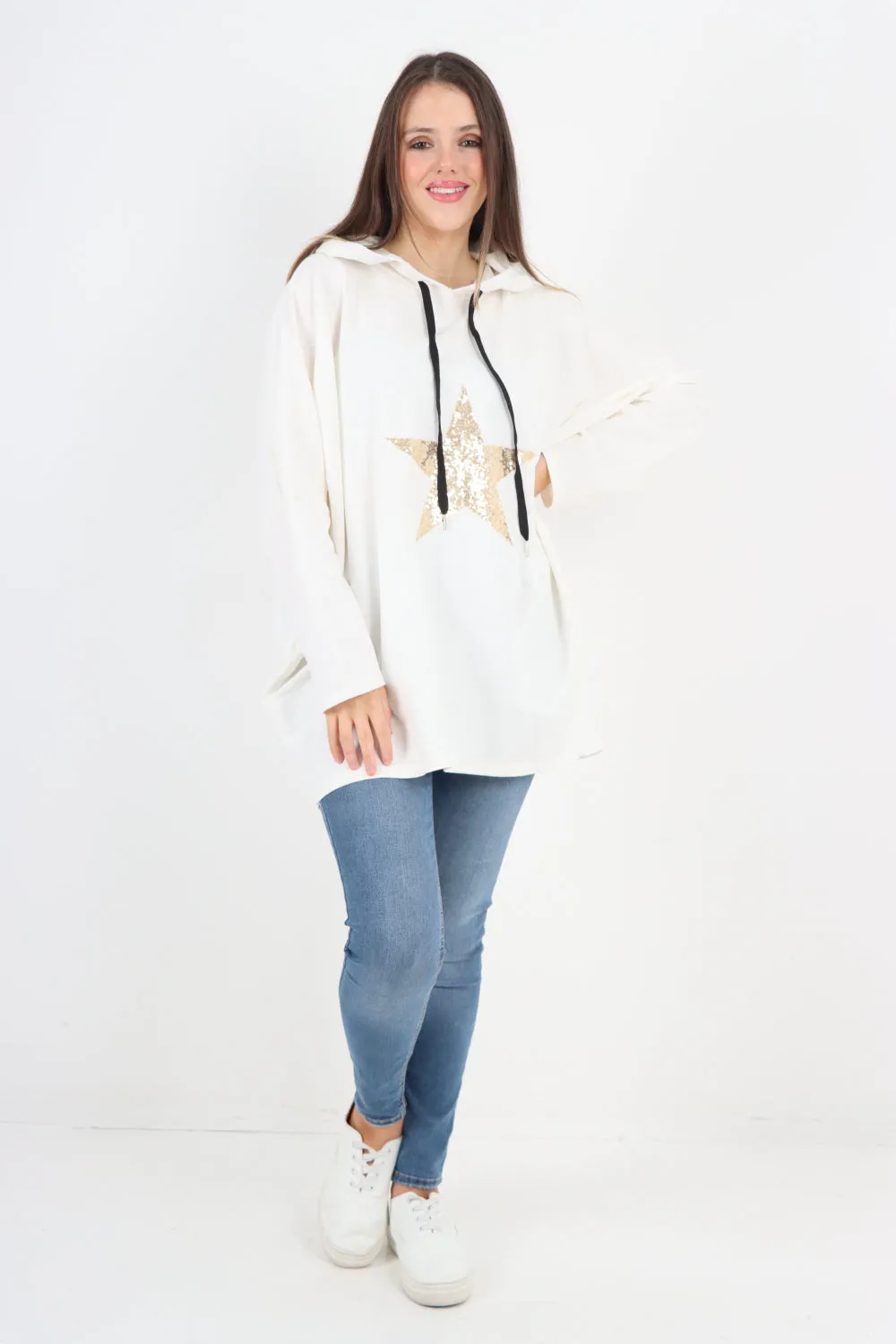 Italian Oversized Sequence Star Hoodie Top