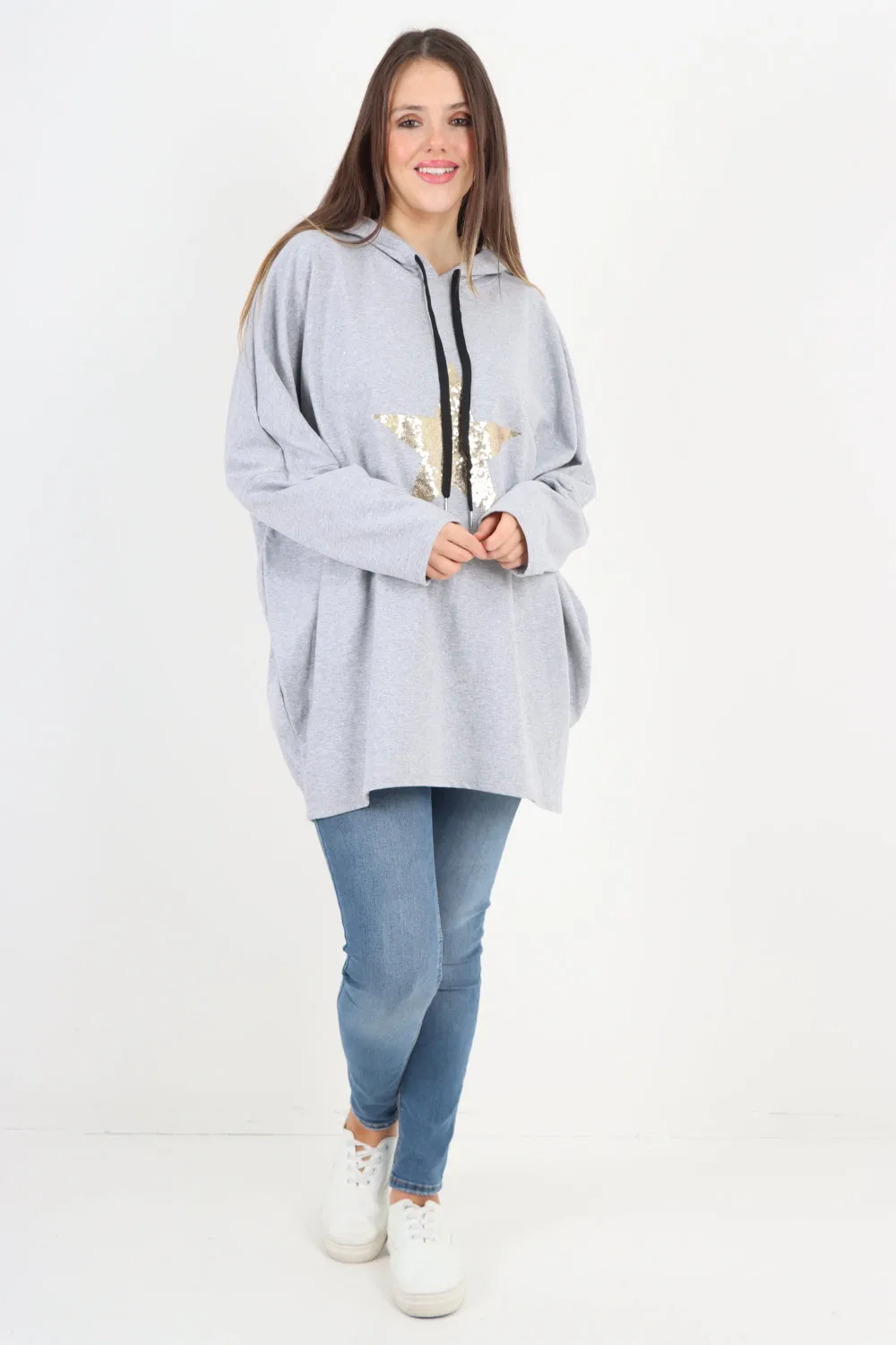 Italian Oversized Sequence Star Hoodie Top