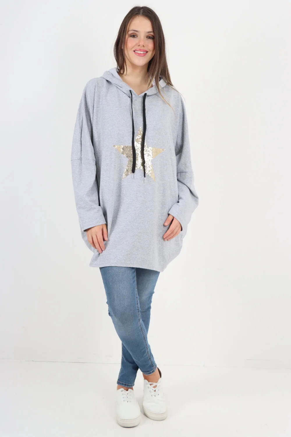 Italian Oversized Sequence Star Hoodie Top