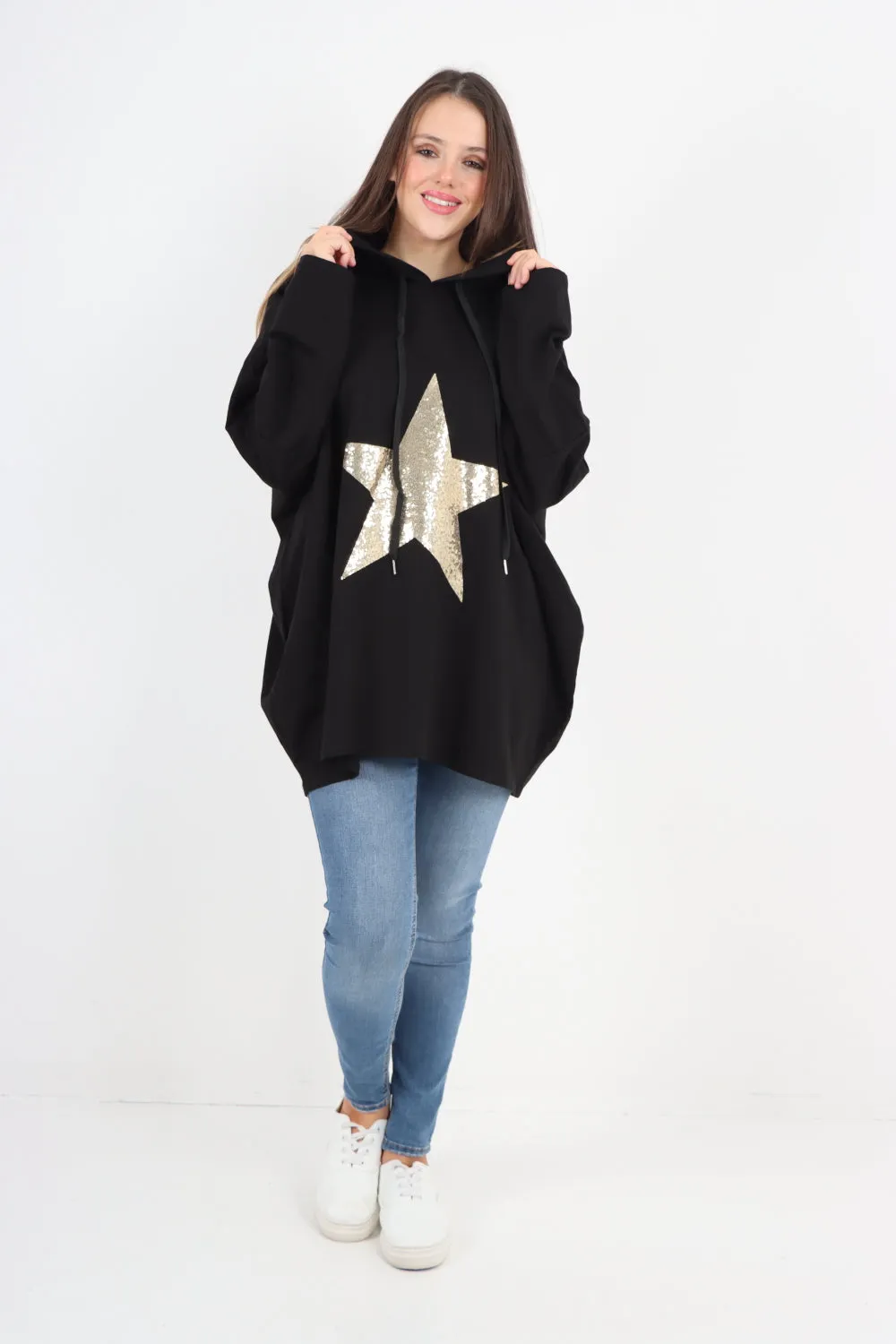 Italian Oversized Sequence Star Hoodie Top