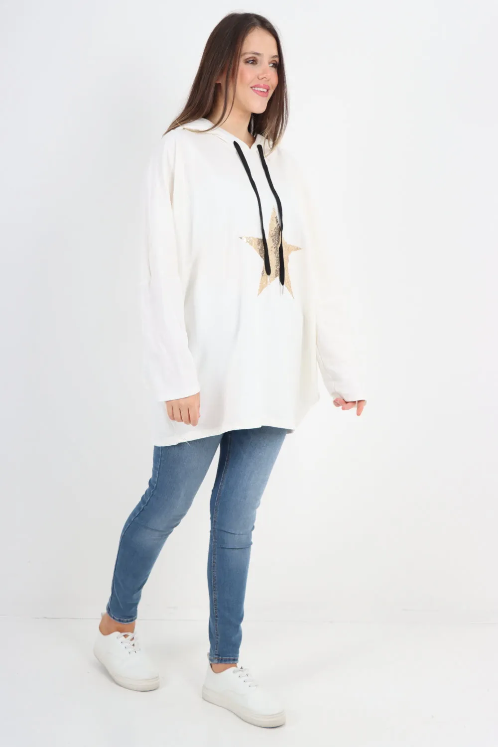 Italian Oversized Sequence Star Hoodie Top