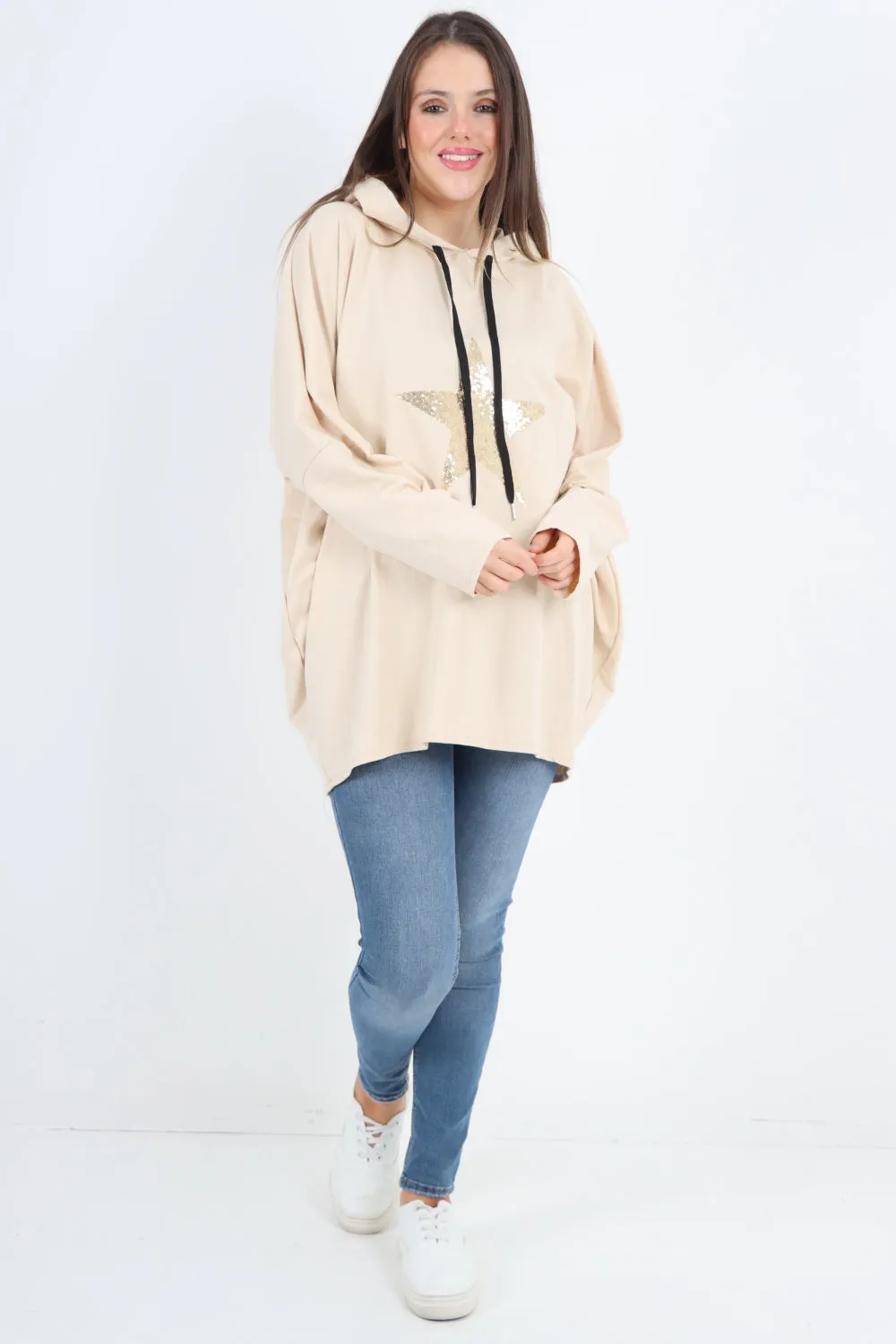 Italian Oversized Sequence Star Hoodie Top