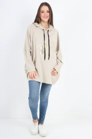 Italian Oversized Sequence Star Hoodie Top