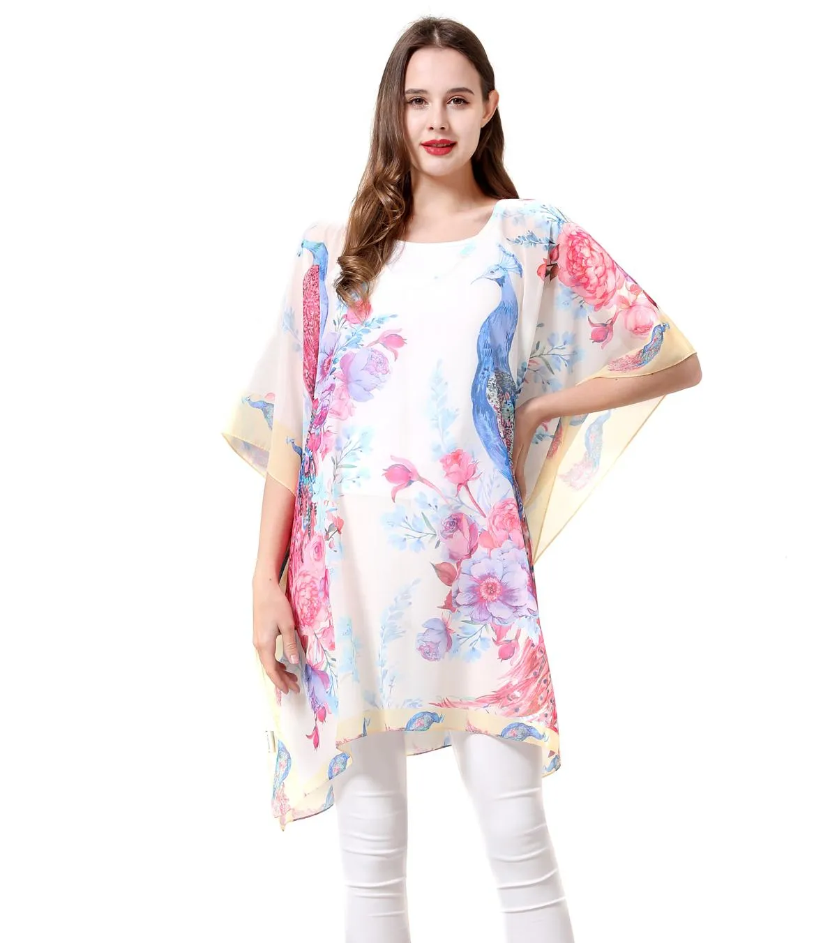 JC061904 Peacock Floral V-Neck Tunic