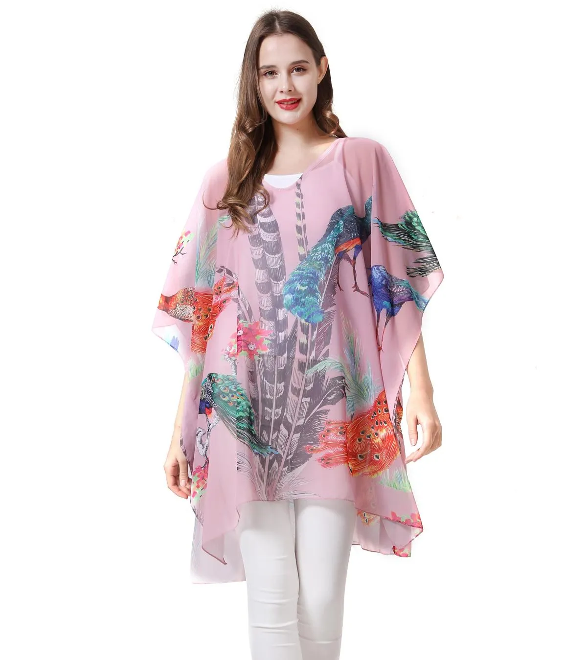 JC061904 Peacock Floral V-Neck Tunic