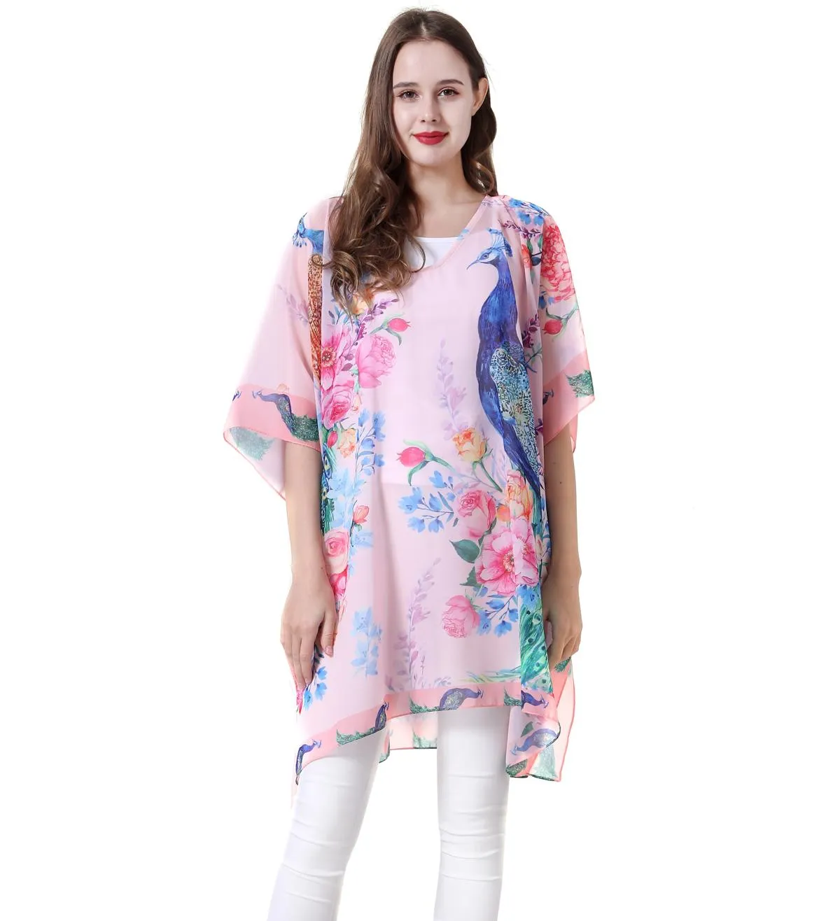 JC061904 Peacock Floral V-Neck Tunic