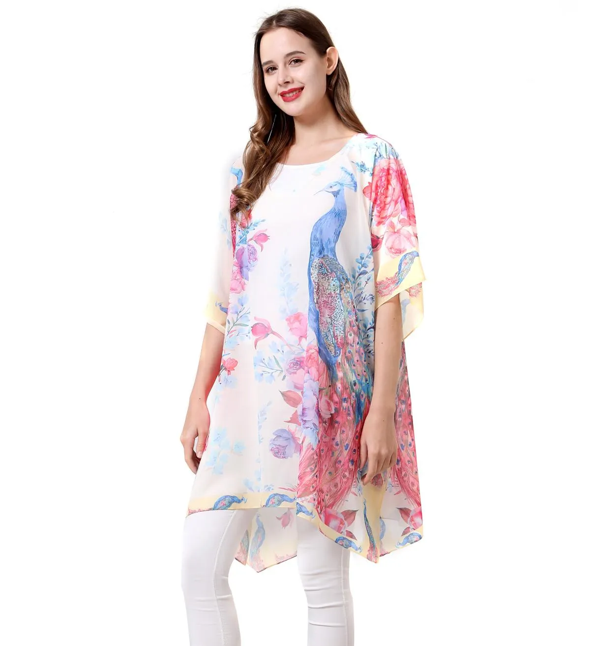 JC061904 Peacock Floral V-Neck Tunic