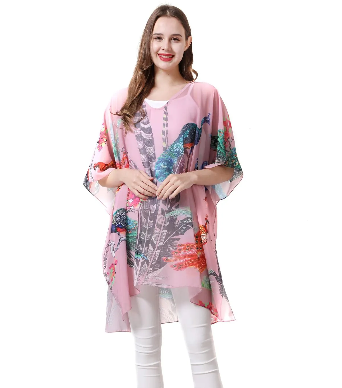 JC061904 Peacock Floral V-Neck Tunic