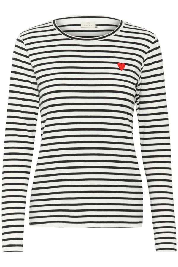 Kaffe Womens Liddy T-Shirt Chalk/Black-Fiery Red Heart