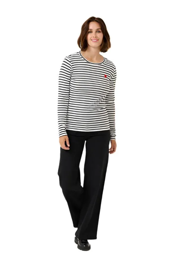 Kaffe Womens Liddy T-Shirt Chalk/Black-Fiery Red Heart