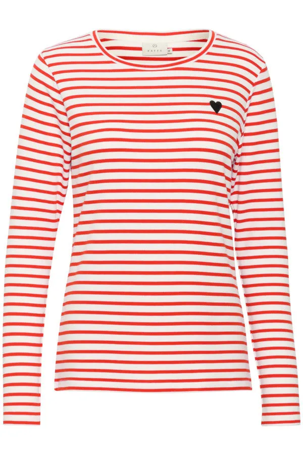 Kaffe Womens Liddy T-Shirt Chalk/Fiery Red Black Heart