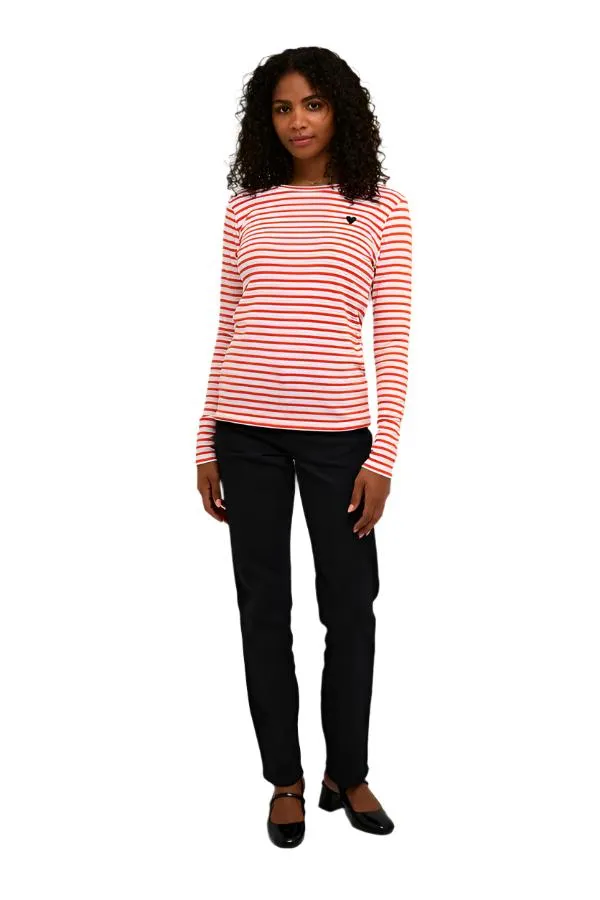 Kaffe Womens Liddy T-Shirt Chalk/Fiery Red Black Heart