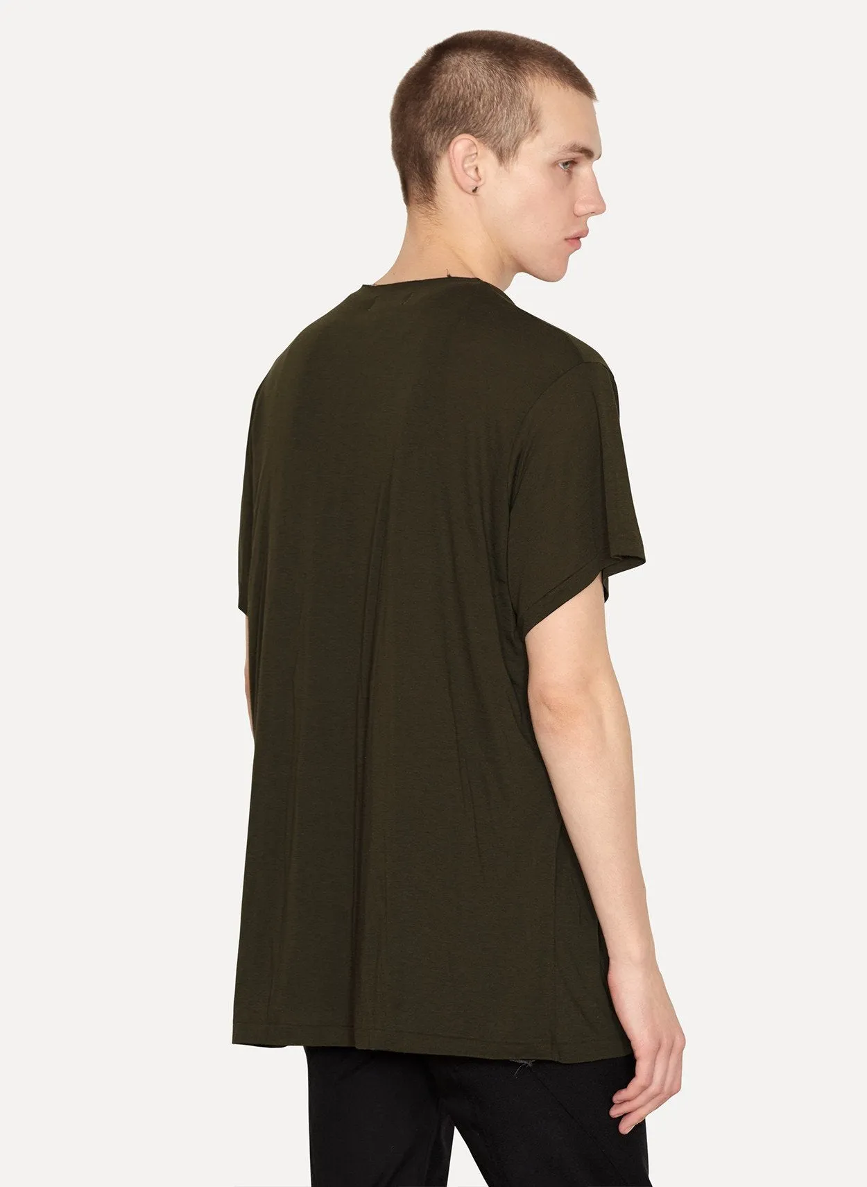 Khaki Viscose Cotton Silk Layered T-Shirt